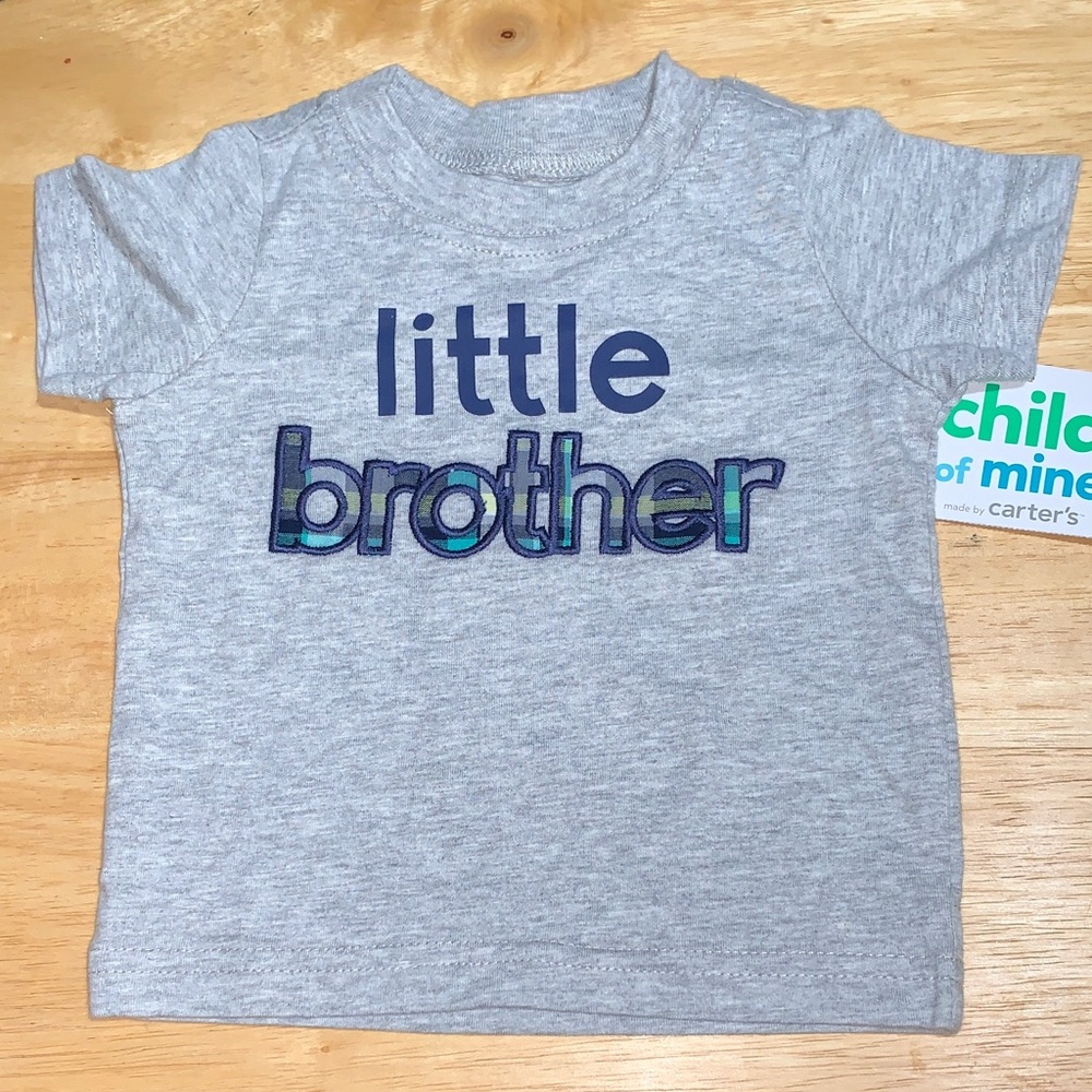 Child of Mine Gray Tee with Blue 'Little Brother' Print